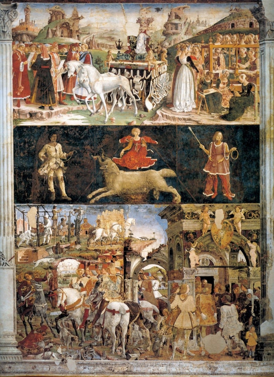 Allegories of the months in the frescoes of the Salone dei Mesi in an Italian palace