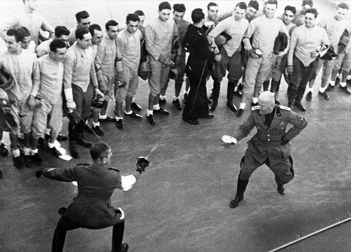 Benito Mussolini Fencing with Swords, Rome, 23 November 1936