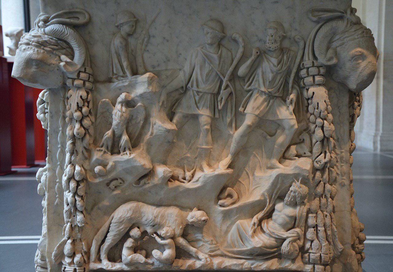 The she-wolf nursing Romulus and Remus on the back of the Ostia altar