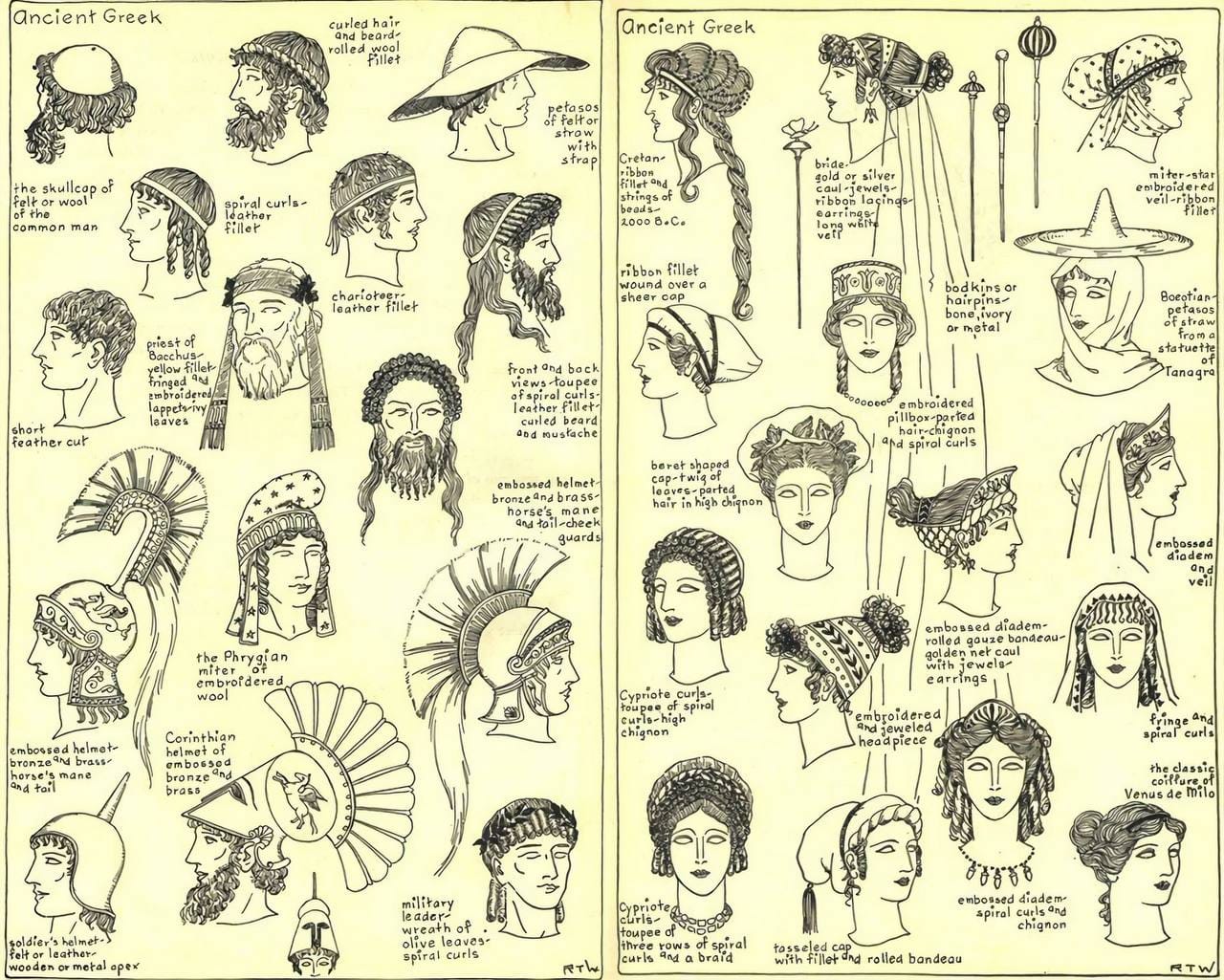 Les coiffures et les couvre-chefs de la Grèce antique font se demander à quel moment précis la mode a pris le mauvais chemin