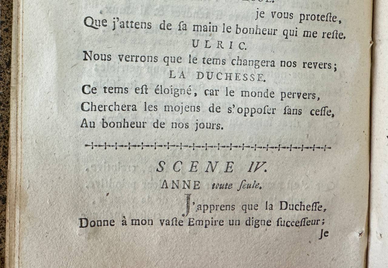 "We shall see time change our misfortunes." "That time is far off, for a perverse world will seek the means to oppose, unceasingly, the happiness of our days."