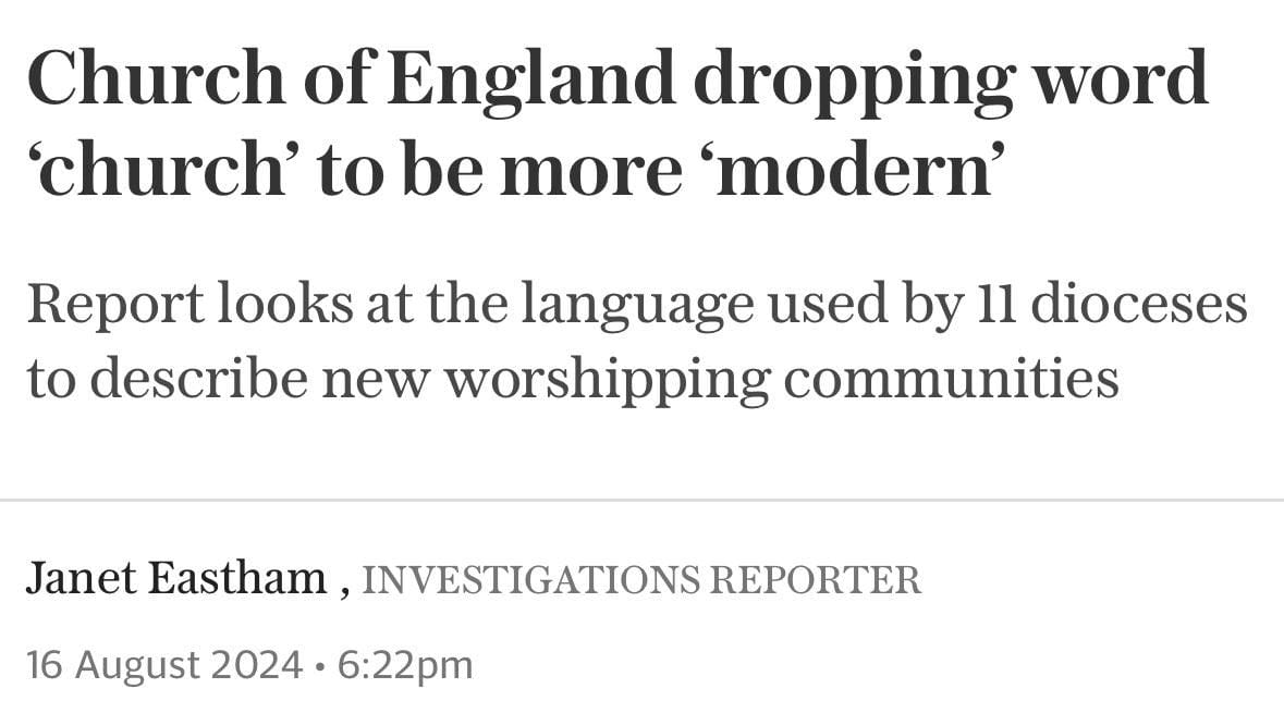 Une étude menée par une association de Durham montre que l'Église anglicane a cessé, ces dix dernières années, d'employer le mot « église » pour ses nouvelles paroisses et lui préfère des termes tels que « communauté » ou « congrégation »…