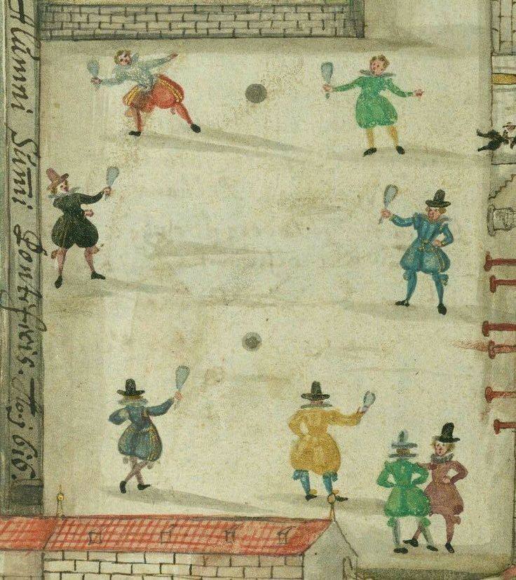 Men playing ball in the courtyard of the Fulda seminary, the oldest school in Germany, founded in the monastery of Fulda in the 8th century, that is, more than 1,200 years ago