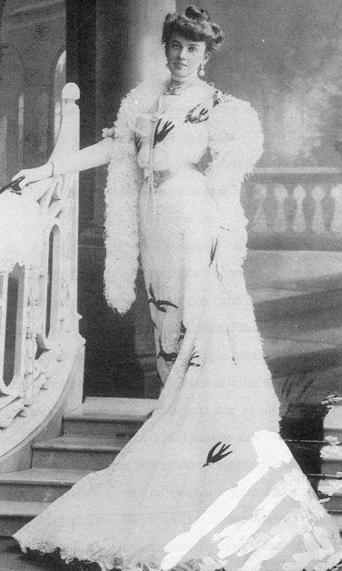 The Russian variety singer Anastasia Vyaltseva in a dress with birds, and an Alexander McQueen jacket with the same swallows, from the 1995 collection