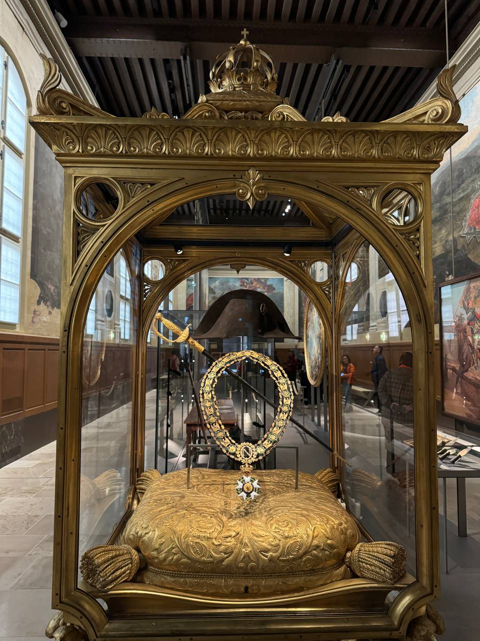 Napoleon's sword and coronation necklace, together with the bicorne he wore at the Battle of Marengo, in the Army Museum in Paris