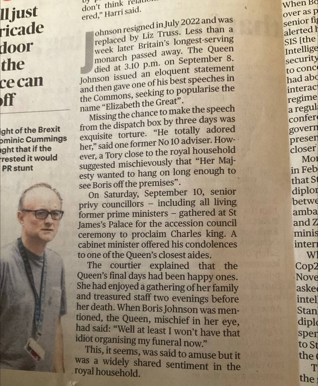 They write that Elizabeth II meant to turn her feckless son Prince Andrew out of his house, and also that she disliked Boris Johnson and Donald Trump