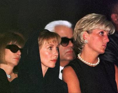 Princess Diana at the funeral service for the fashion designer Gianni Versace in Milan Cathedral, the Duomo, 22 July 1997