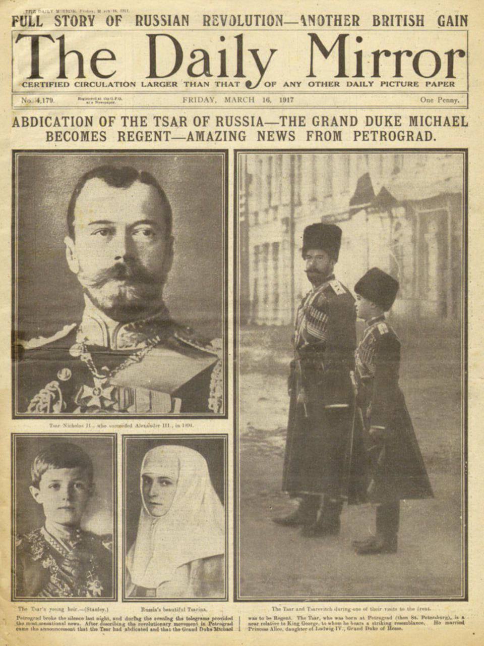 L'abdication de Nicolas II présentée par la presse britannique comme des AMAZING NEWS