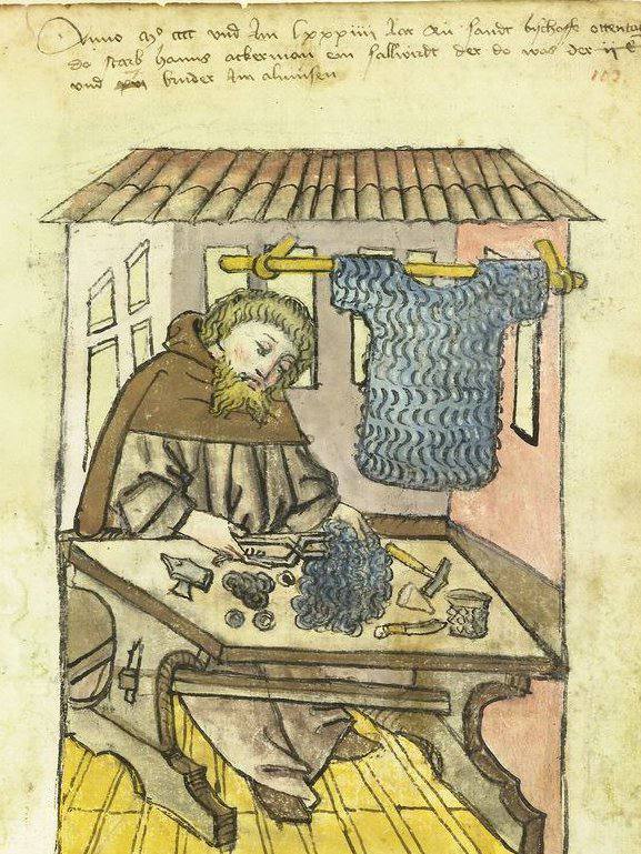 Illustrations of craftsmen from a fifteenth-century manuscript commissioned by the Mendel family of Nuremberg, founders of an almshouse for elderly masters