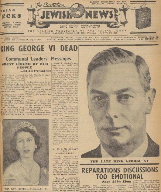 « Les communautés juives, partout, ont prié pour feu Sa Majesté, et elles prieront maintenant avec ferveur pour Sa Majesté la Reine, alors qu'elle assume le lourd fardeau de gouverner les pays du Commonwealth britannique »