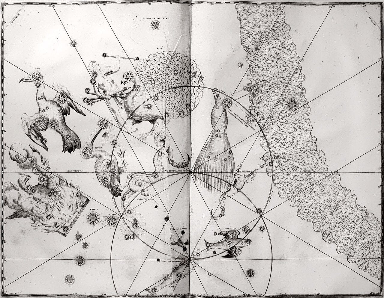 Page de l'« Uranometria », premier atlas du ciel étoilé, publié en 1603 par le juriste allemand Johann Bayer et le cartographe Alexander Mair
