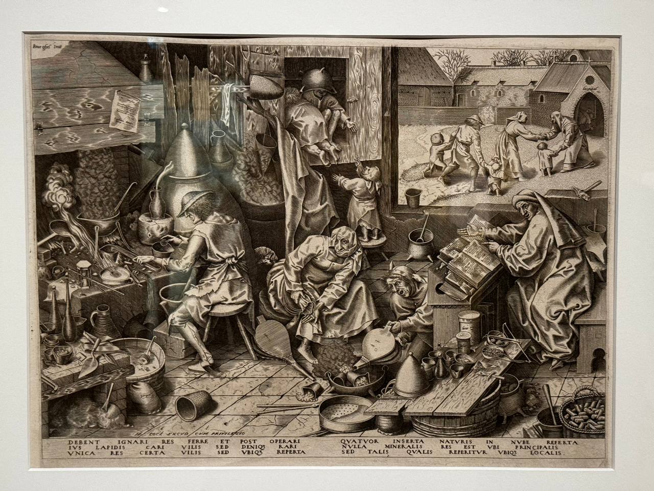 L'Alchimiste de Philips Galle d'après un dessin de Pieter Bruegel l'Ancien : un homme qui sombre dans le dénuement et la ruine, poussé par le désir de s'enrichir vite sur les terres fécondes des transmutations alchimiques