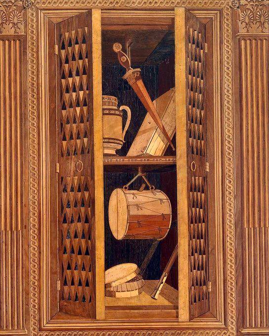 Magnificent woodwork in the studiolo from the Ducal Palace at Gubbio, created for Duke Federico da Montefeltro around 1480