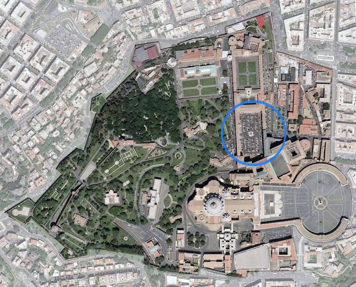 The world's most exclusive car park can be seen in a satellite image of the Vatican