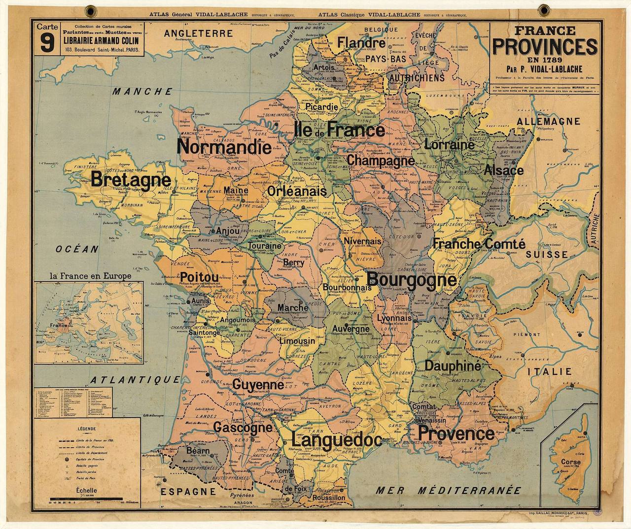 Carte des provinces françaises avant leur suppression et leur division en départements en 1789