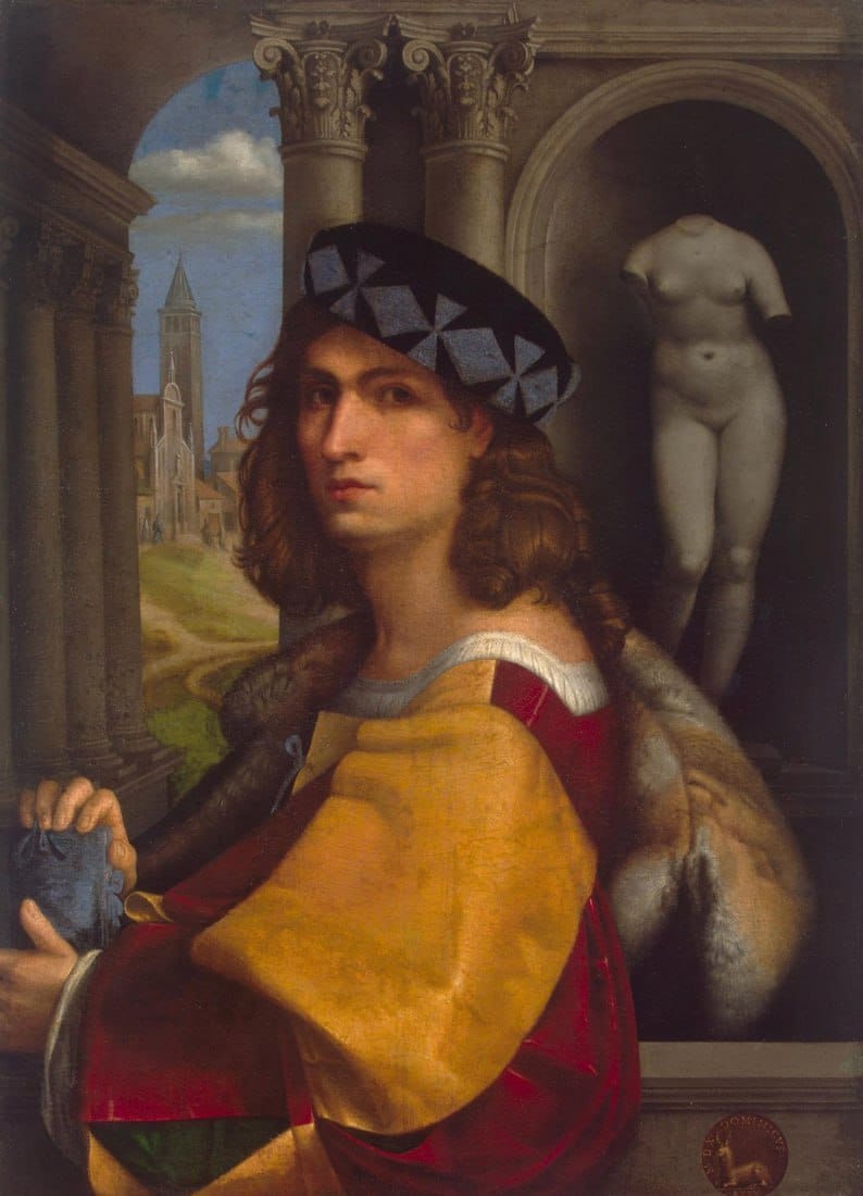 Another Hermitage Giorgione, likewise acquired in 1772 from the collection of Baron Crozat de Thiers in Paris: a widely known male portrait, regarded until the mid-nineteenth century as a work by Giorgione but subsequently reattributed more than once