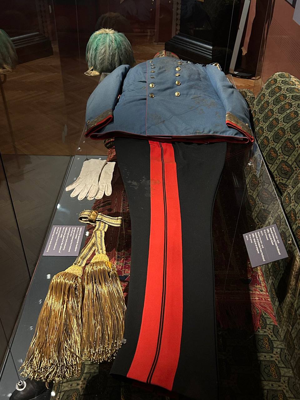 The uniform in which Archduke Franz Ferdinand was killed, the bullet that killed him, the bullet hole in the glass, and the car in which he was travelling