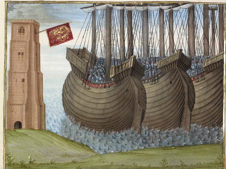The English fleet near the mouth of the Thames, waiting for rich Flemish merchants in the hope of seizing their goods