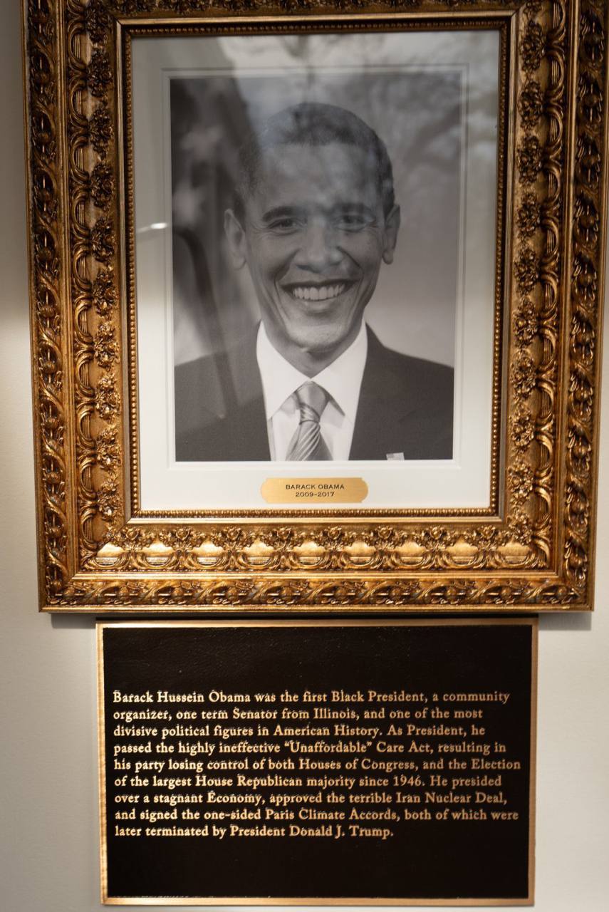 Légende du portrait d'Obama dans la galerie des présidents de la Maison-Blanche sous Trump