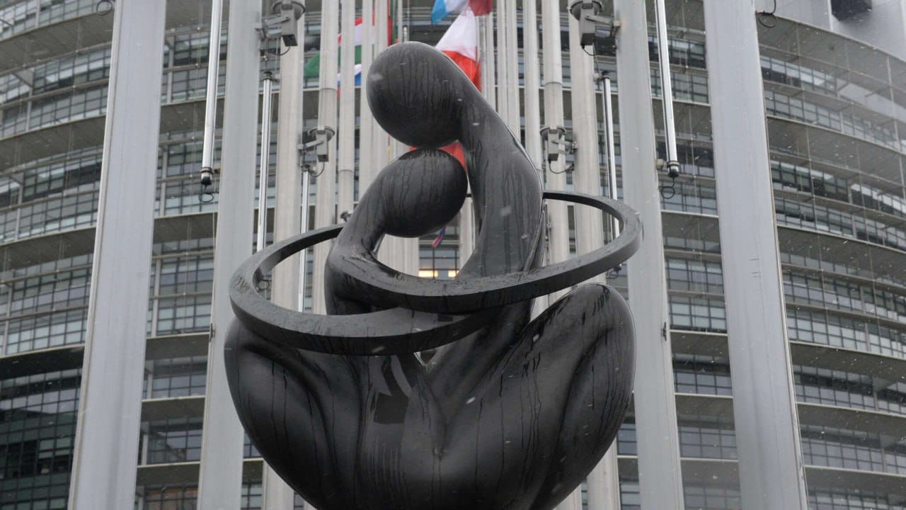 The monument "Heart of Europe" before the Brussels headquarters of the European Parliament was created by Ludmilla Tcherina (1924-2004)