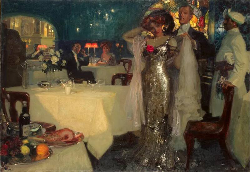 "At the Restaurant", a painting by Charles Hoffbauer, created in 1907