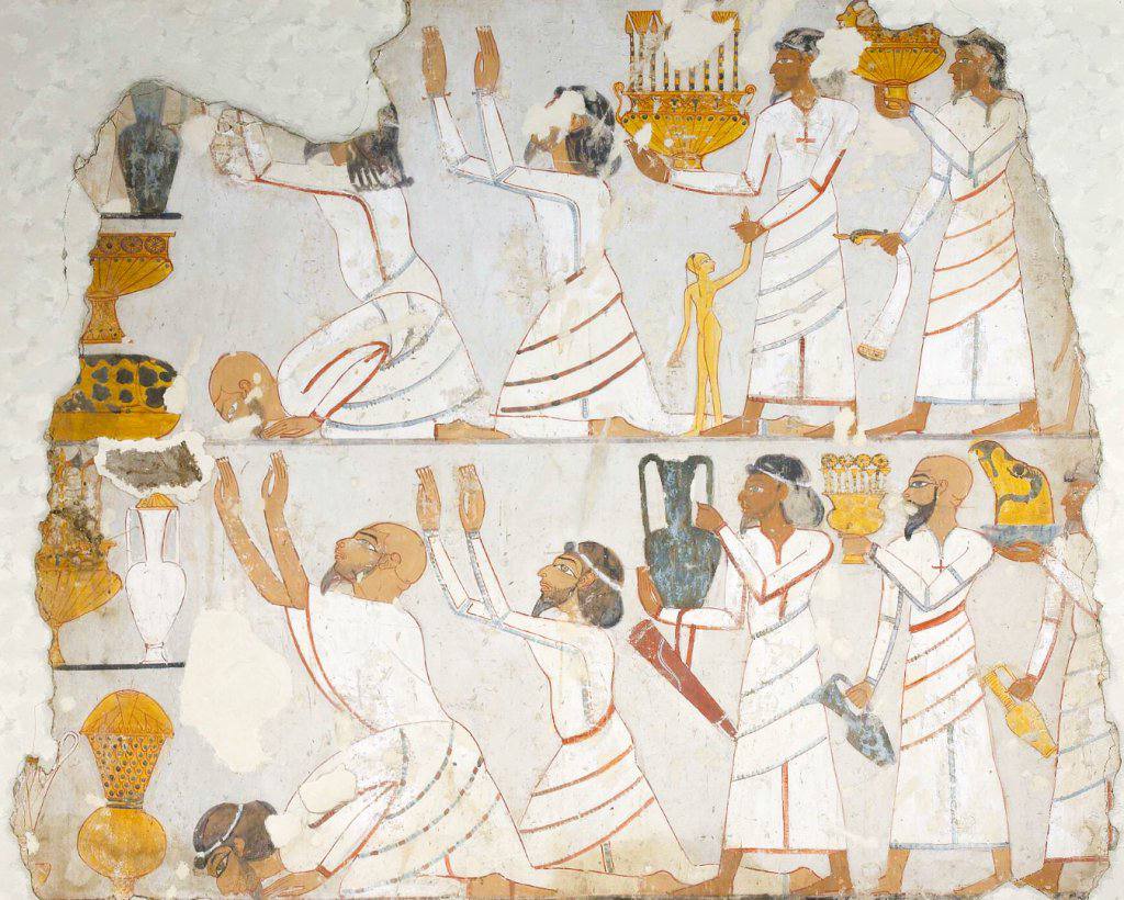 Fragment de peinture murale représentant des sujets asiatiques venus de Syrie et de Palestine