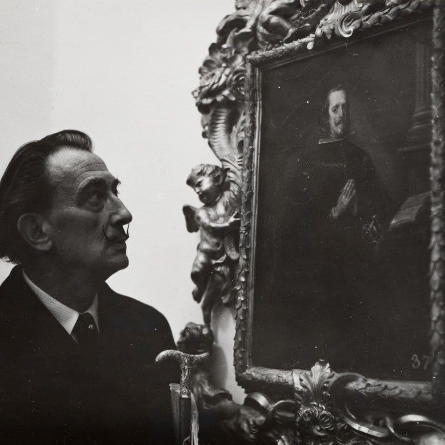 Salvador Dalí and Velázquez's portrait of Philip IV at prayer in the Royal Monastery of San Lorenzo de El Escorial in 1964