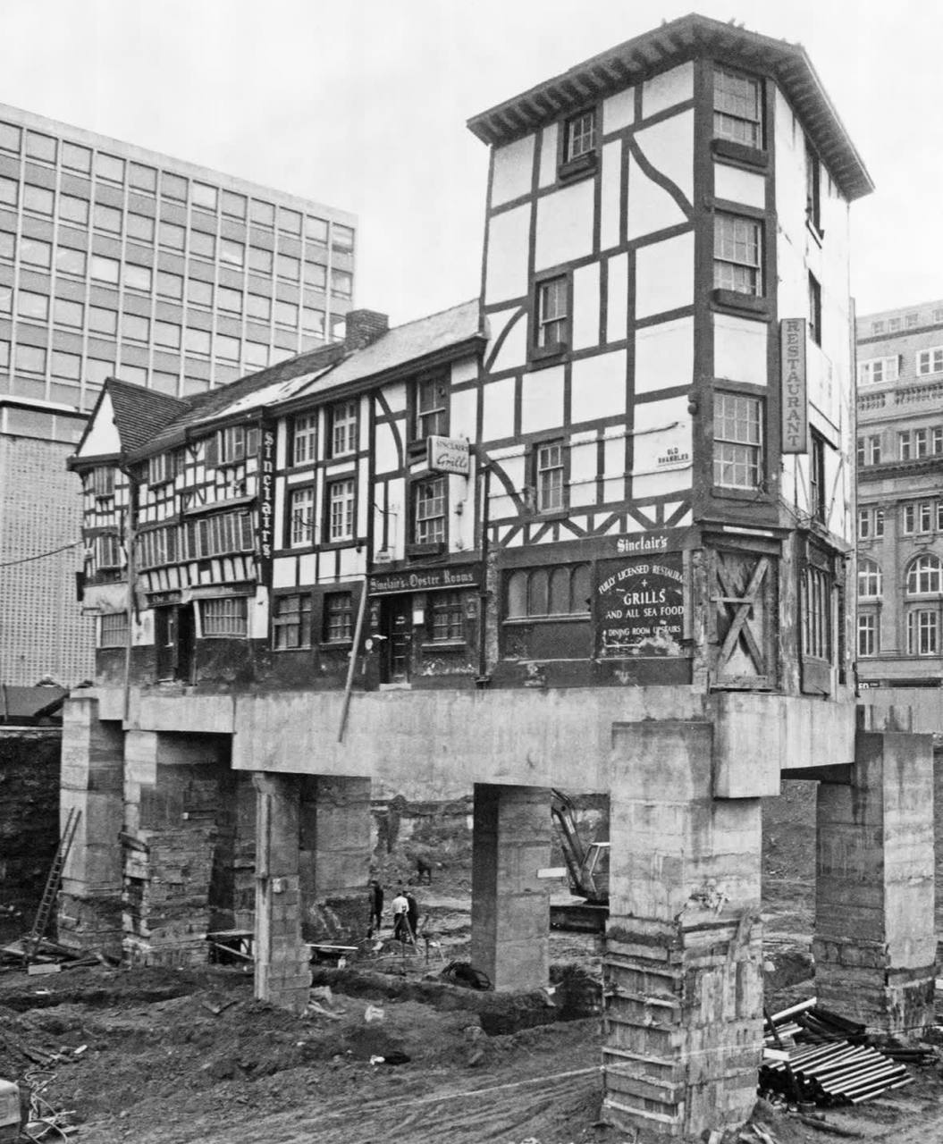 A House of the Early Sixteenth Century Has Been Put on Stilts in Manchester