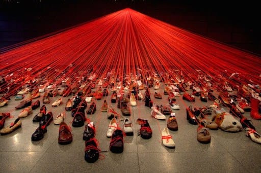 The story of the Kazakhstani artist's project withdrawn from the Biennale takes on a new meaning as she is accused of plagiarising the work of Chiharu Shiota, a contemporary Japanese artist based in Berlin, who has been creating similar installations sinc