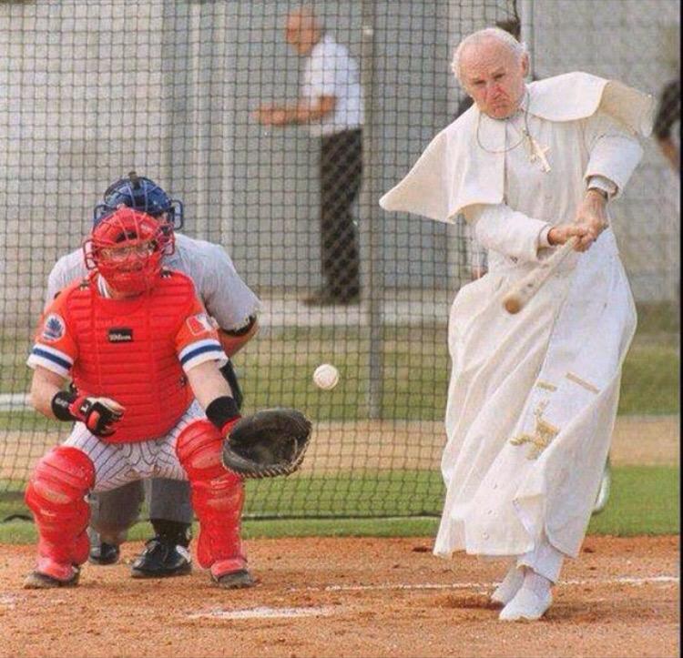 Like this photo of John Paul II playing baseball during his visit to the US?