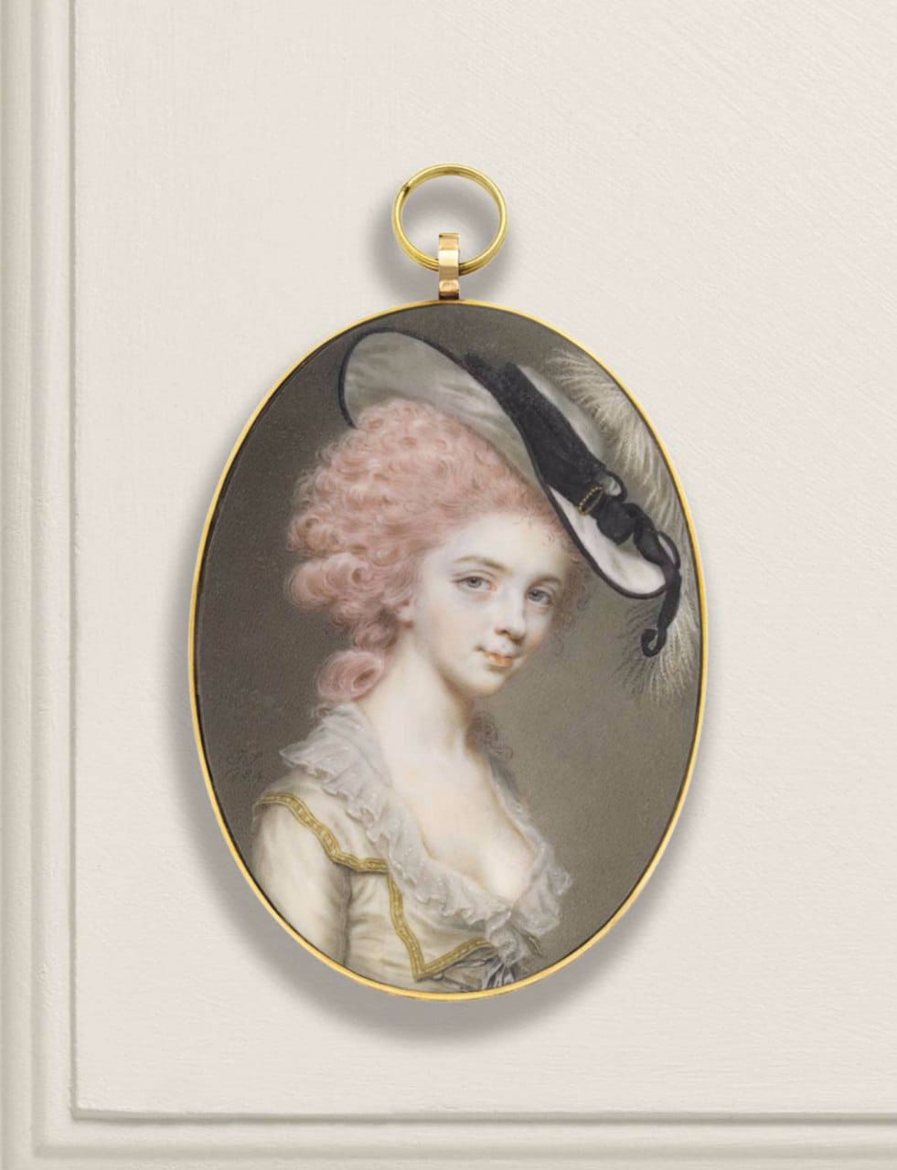 Portrait of Mrs Mary Lewin and pink hair in 18th century men's fashion