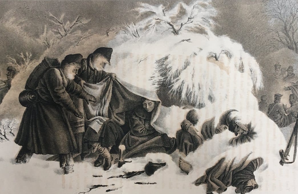 Frozen, despairing, dying soldiers of Napoleon, and Napoleon himself, absently warming his hands by a dying fire: such are the sketches of scenes witnessed in Russia left by Faber du Faur, an officer of the Württemberg Corps