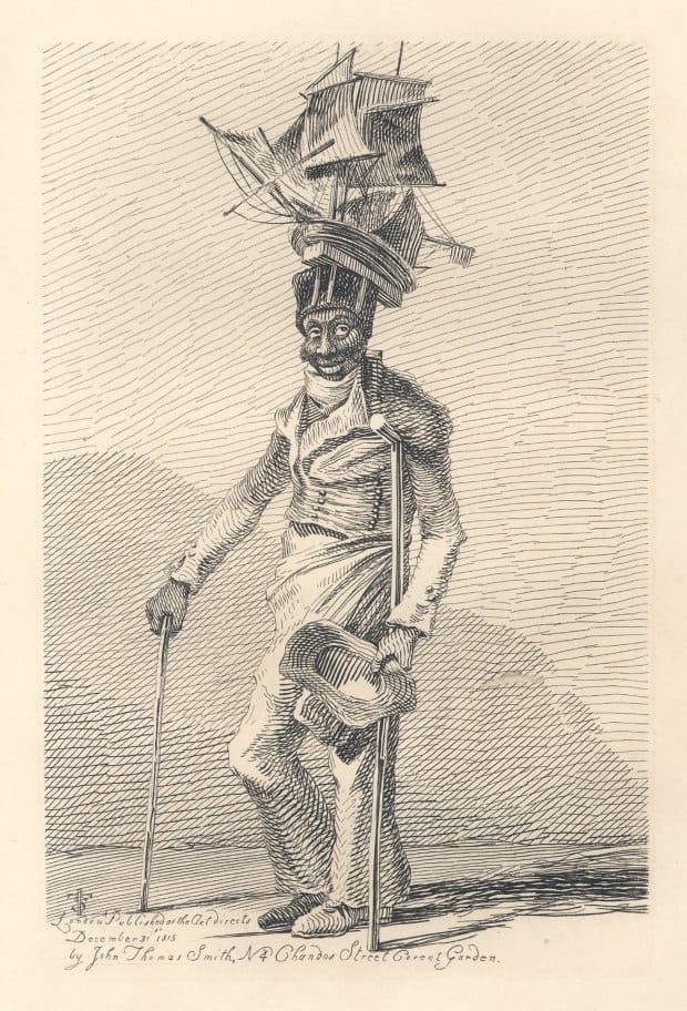Retired sailor Joseph Johnson walked around London with a model of Nelson's ship on his head