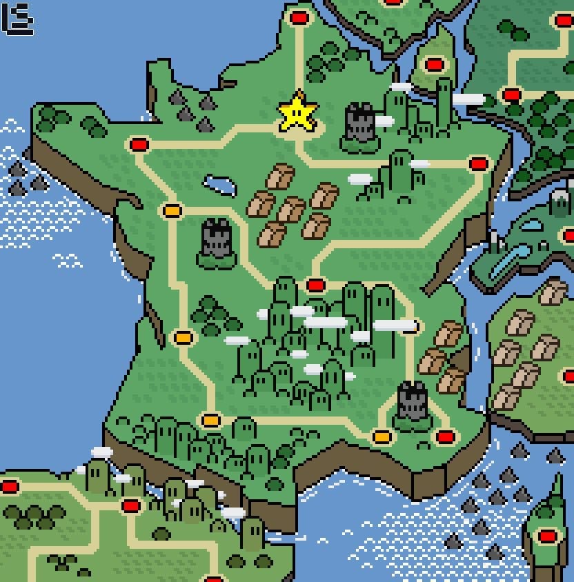 Sur Reddit, une très chouette carte de la France dans le style de Super Mario, et, chose étonnante, plutôt exacte