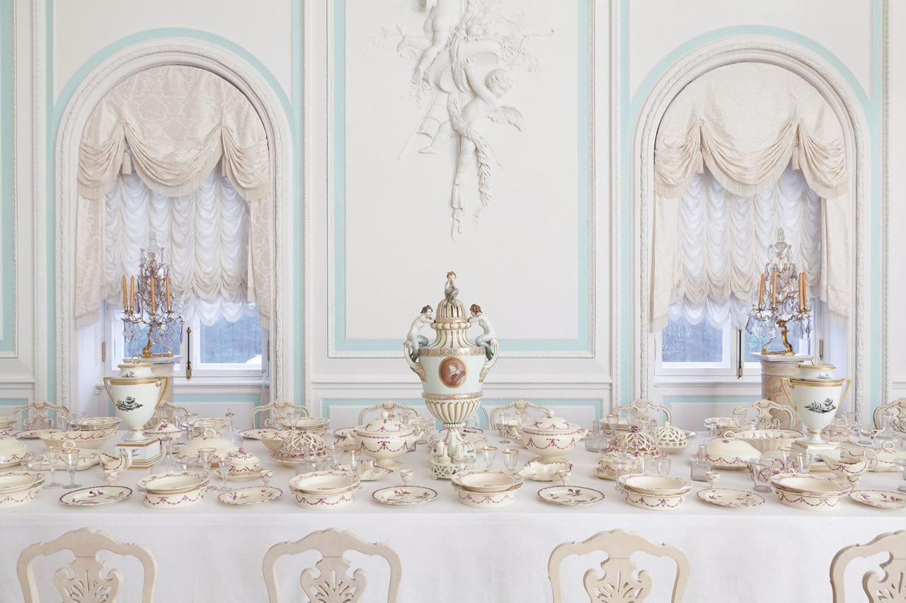 The walls of the White Dining Room in the Grand Palace at Peterhof are decorated only with bas-reliefs of mythological subjects: no paintings, no bronze
