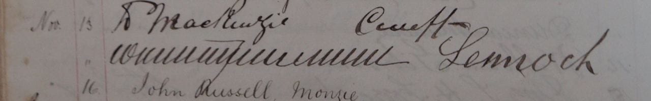 Page of a handwritten register with an illegible entry and the line John Russell, Monzie.