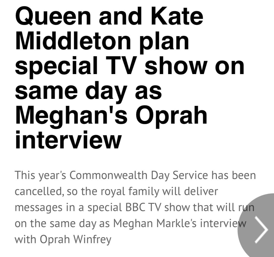 The Mirror reports that the Queen and Kate Middleton are planning a special TV show on the very day Meghan Markle is to be interviewed by Oprah