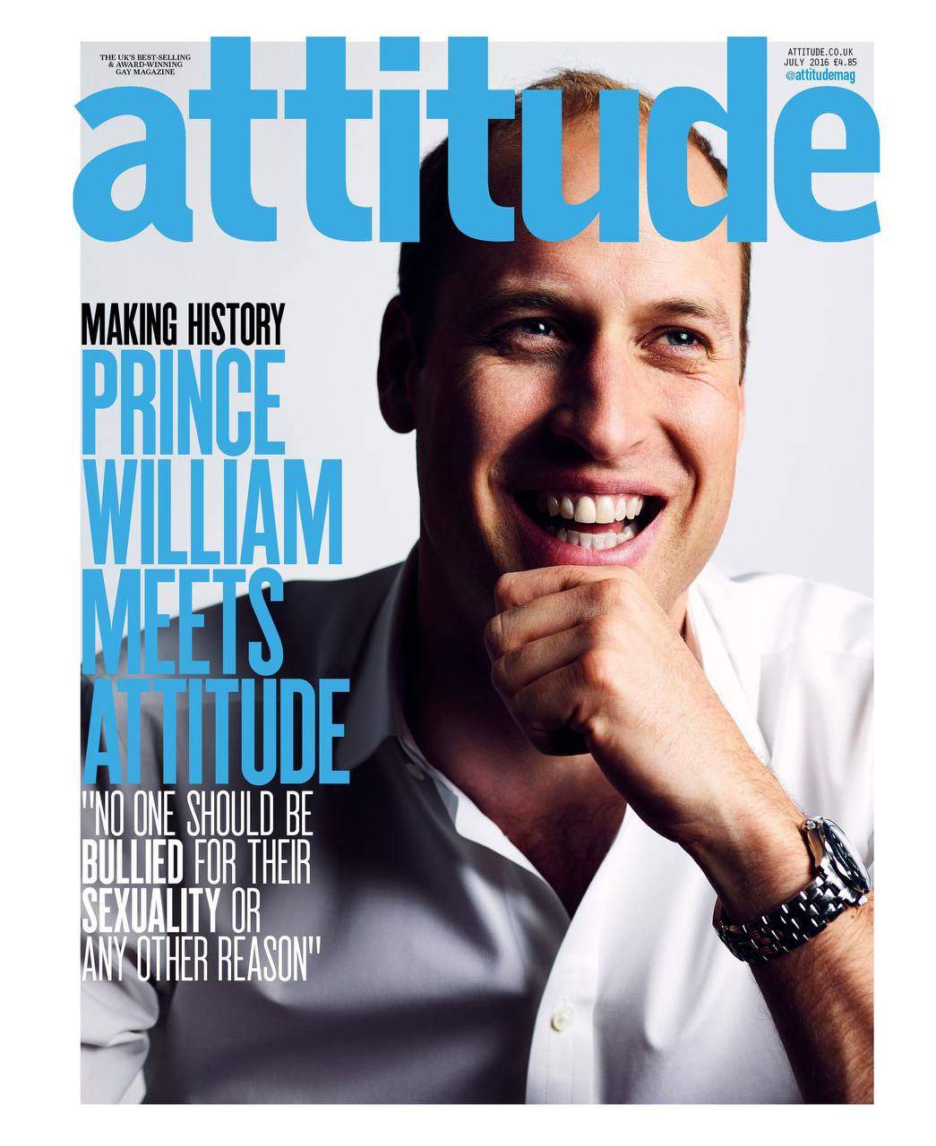 On peut, bien sûr, se rappeler aussi le prince William en couverture du magazine Attitude il y a cinq ans, avec sa mise en avant de la lutte contre le harcèlement