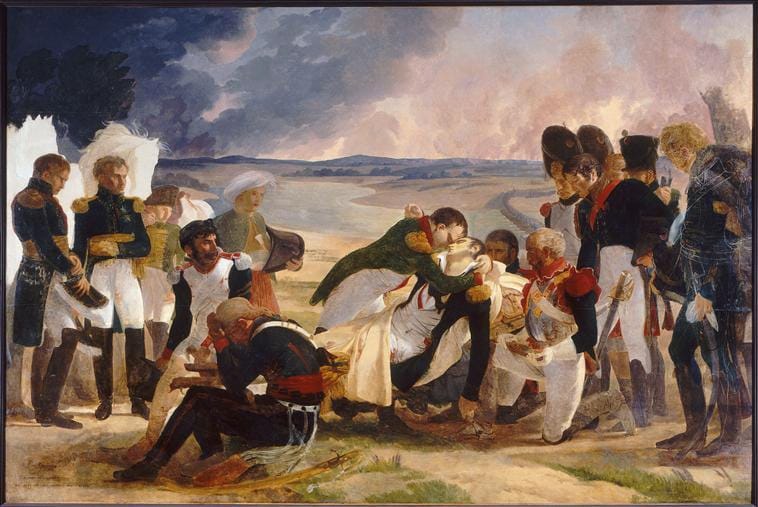 Pierre-Narcisse Guérin depicts the death of Marshal Lannes, wounded at Aspern