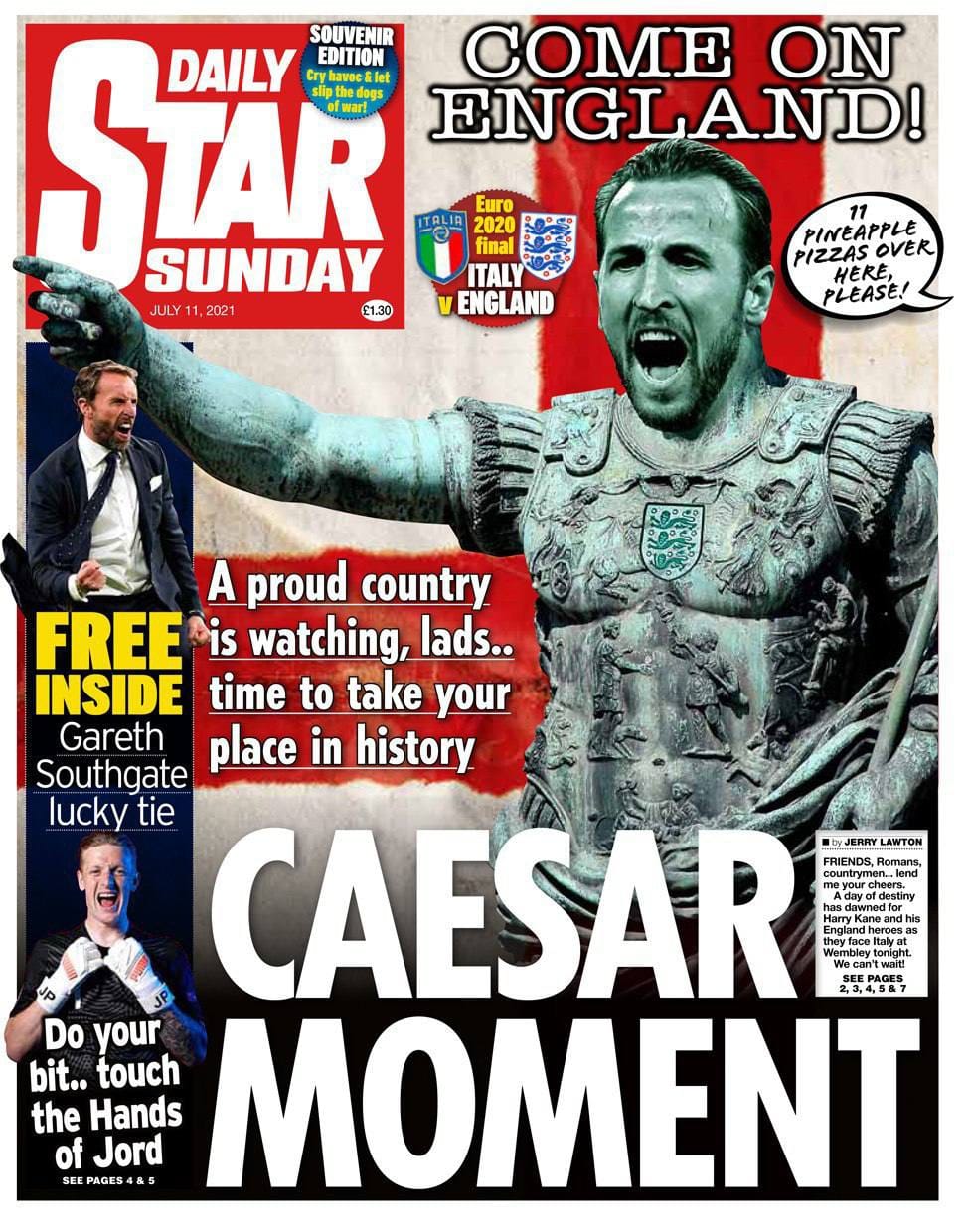 The Daily Star comes out with a statue of Augustus bearing the England captain's face and a CAESAR MOMENT splash