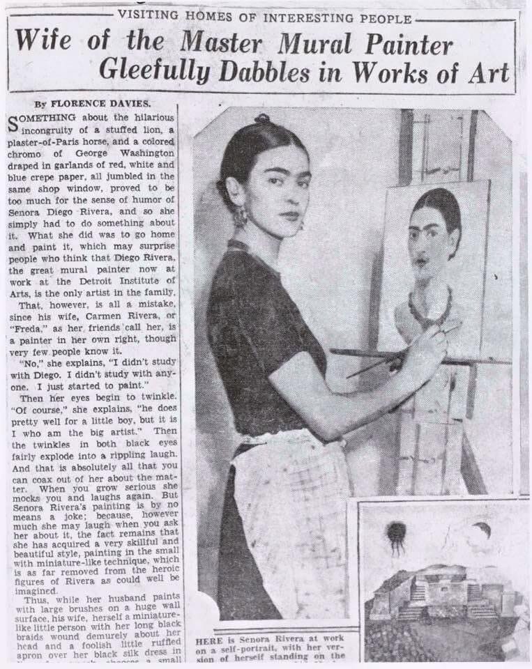 Frida Kahlo in the 1933 press as Diego Rivera's wife and amateur artist