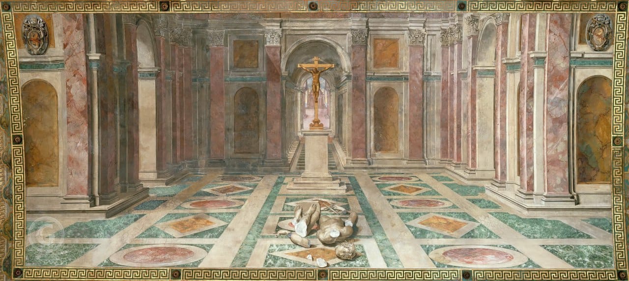A fresco in one of the Raphael Rooms on the third floor of the Apostolic Palace in the Vatican