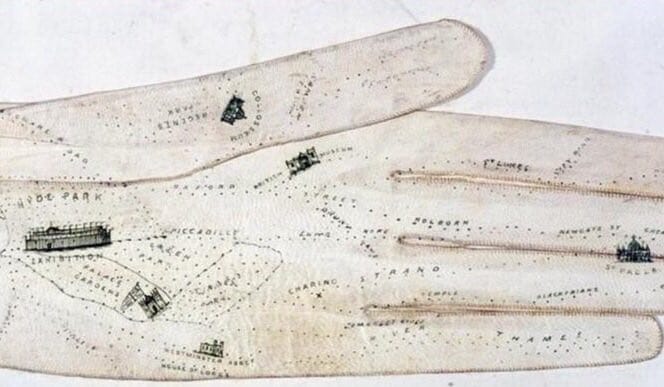 Une carte de Londres sur un gant de cuir, pour que les élégantes retrouvent sans peine le chemin de chez elles