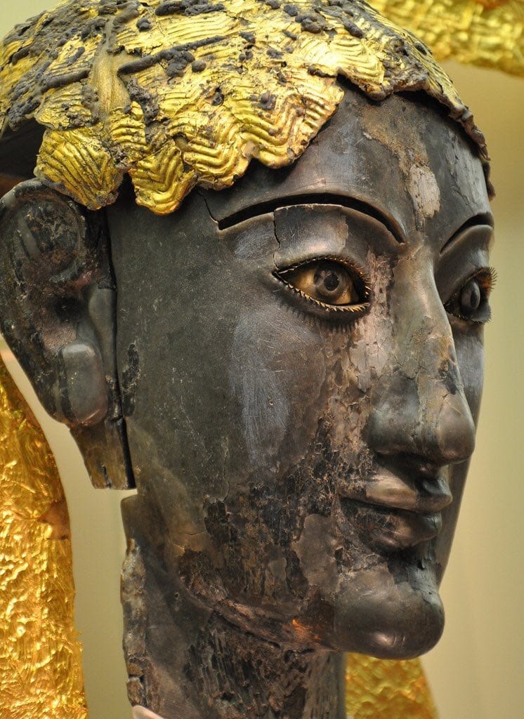 Chryselephantine sculpture: from chrysos (gold) and elephantinos (ivory)