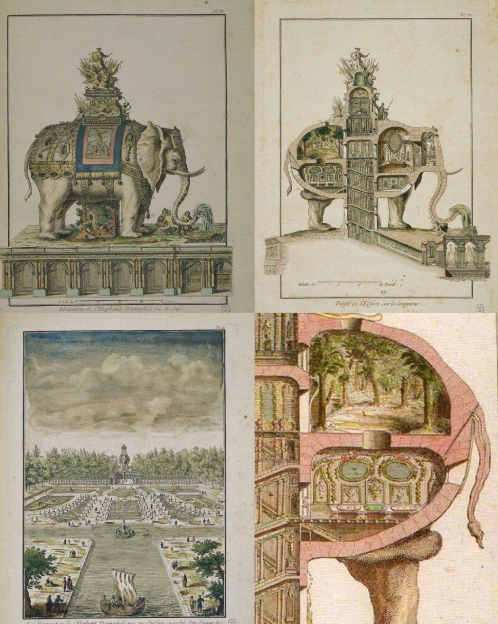 This is how the elephant was meant to look, according to Jacques Cellerier and Jean Alavoine: with a conservatory in its bottom