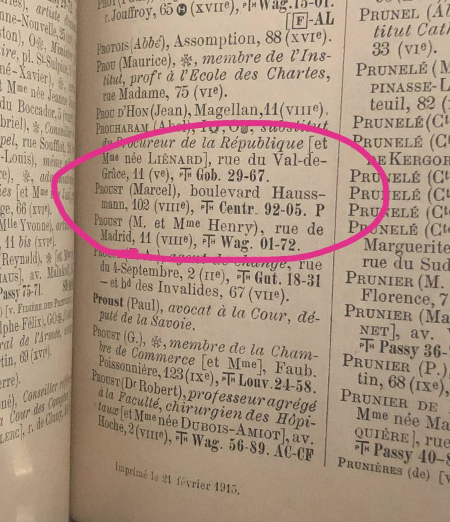 Incidentally, if you fancy it, you can telephone Proust