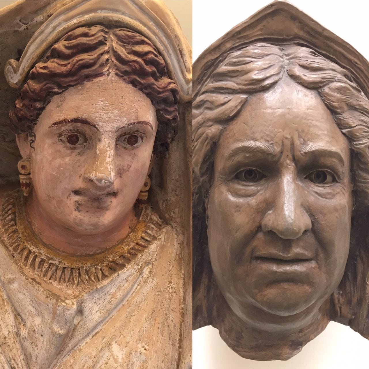 How a noble Etruscan woman looks in her funerary portrait and how scholars reconstructed her face: girls on Instagram vs in real life