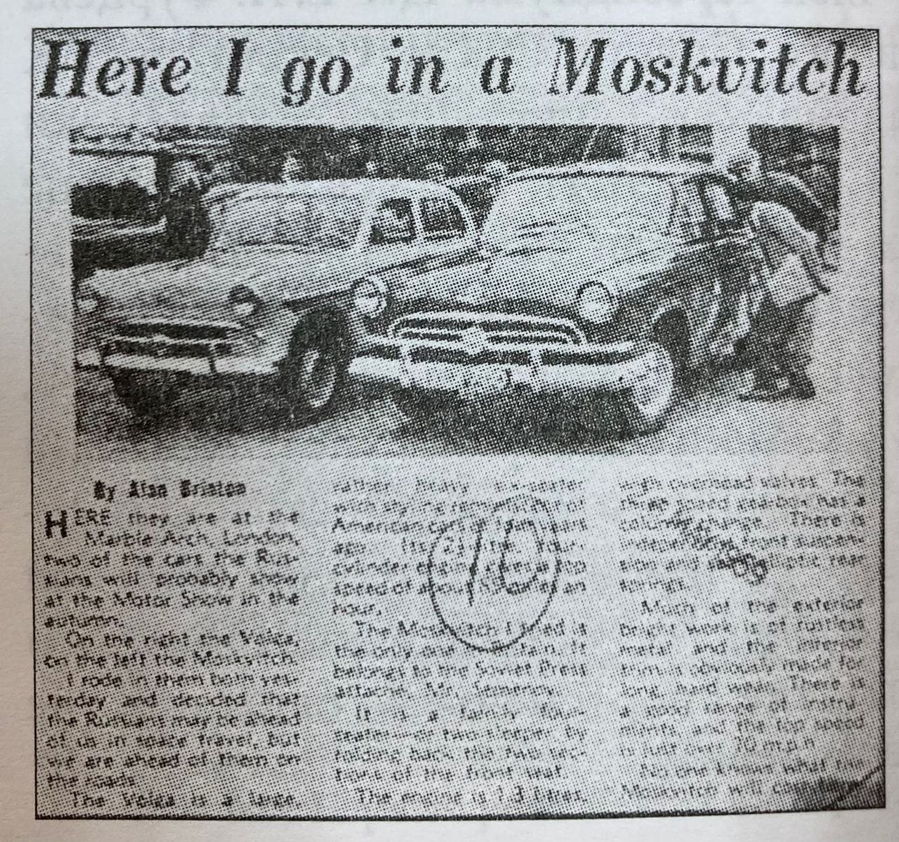 The Moskvich and the Volga in a 1959 London Evening News Survey of Soviet Cars