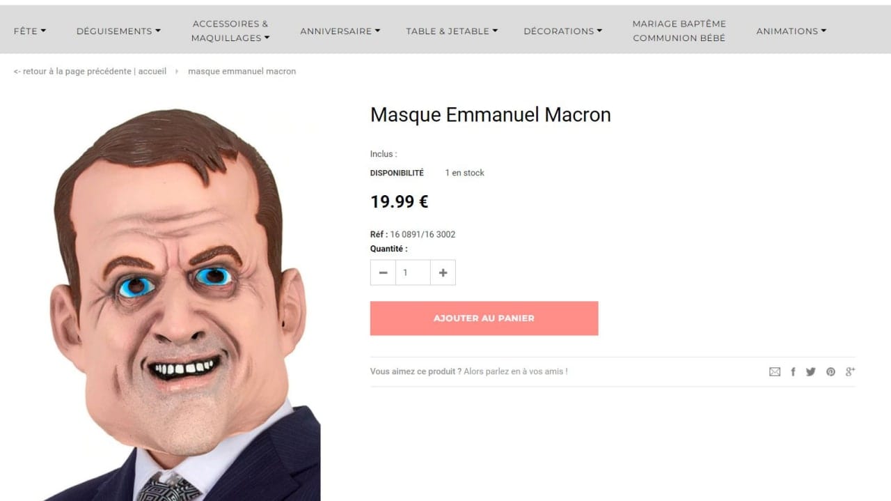 Emmanuel Macron's mask, incidentally, is not a home-made affair, but is freely on sale for a mere 20 euros