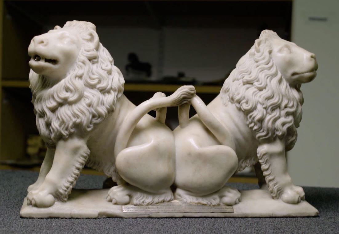 The marble lions that lay for 409 years at the foot of the tomb of the French king Charles V and vanished from Saint-Denis in the years of the Revolution, were found 200 years later and sold at auction for £9 million